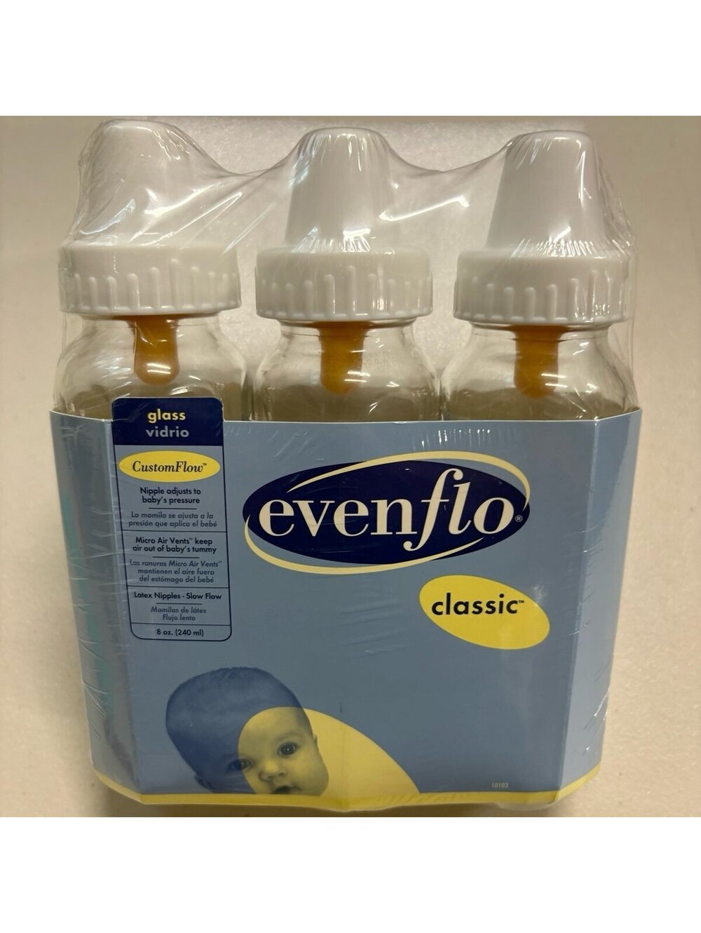Vintage 2003 Evenflo Classic Glass Baby Bottles 3 Pack 8 oz NOS CustomFlow